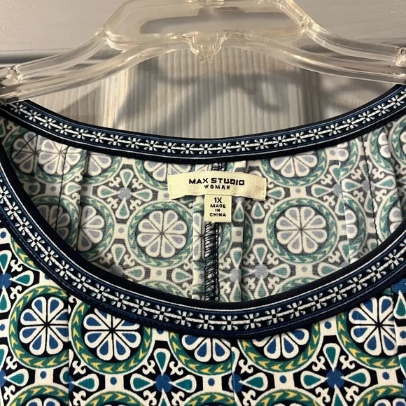 Max Studio Blue and Green Pleated Midi Sundress - Picture 2 of 3